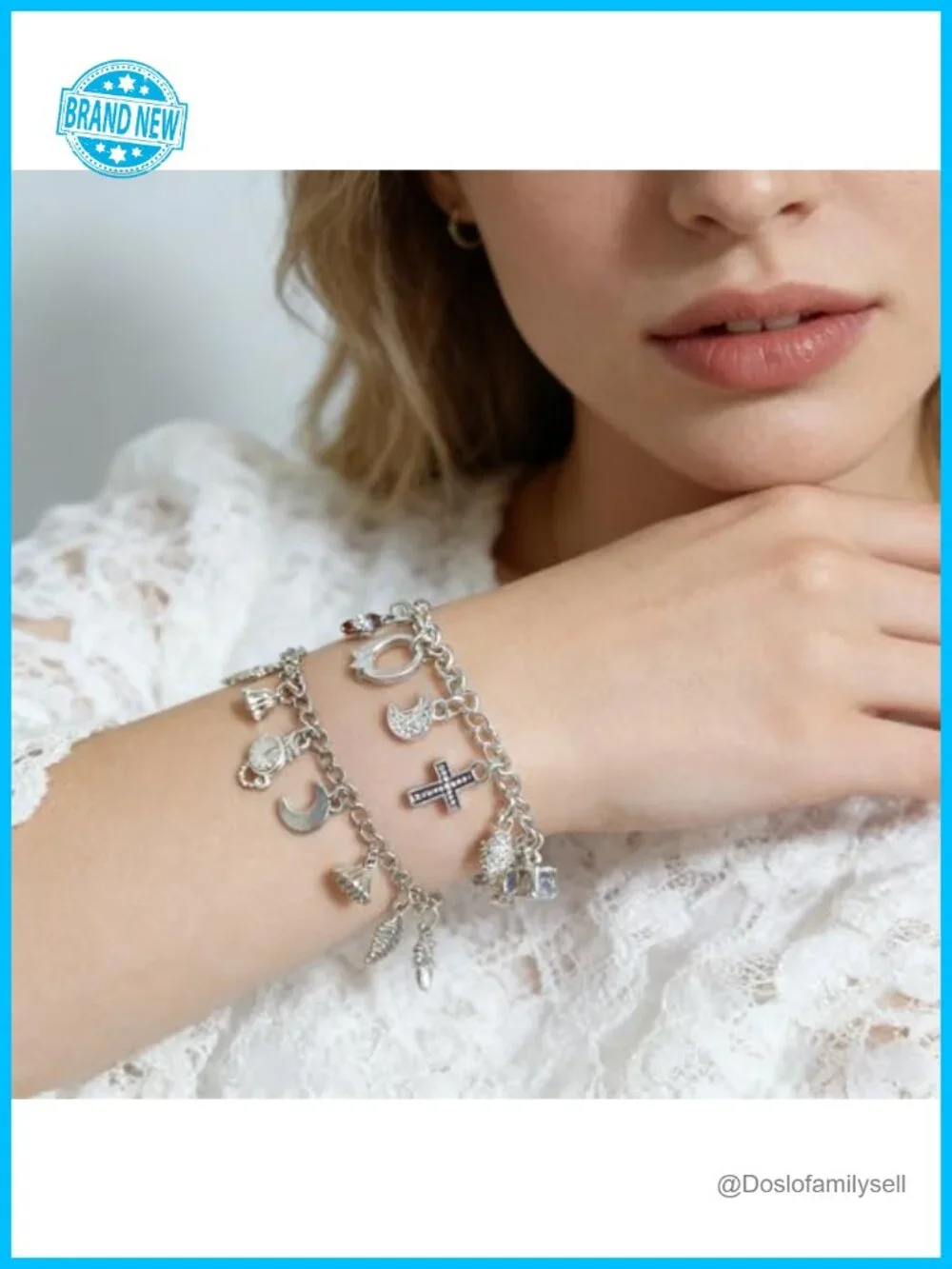 4PCs Sterling Silver Adjustable Dainty Charm Layered Bracelets Set with 13